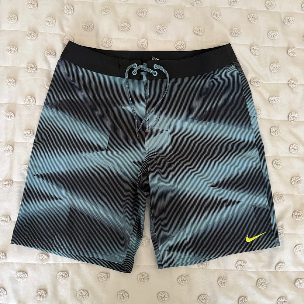 Nike Men’s Black & Teal Striped Swim Board Shorts